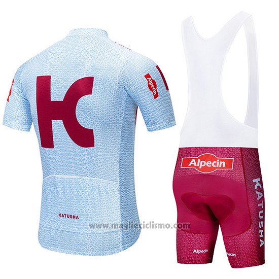 2019 Abbigliamento Ciclismo Katusha Alpecin Chiaro Blu Rosso Manica Corta e Salopette